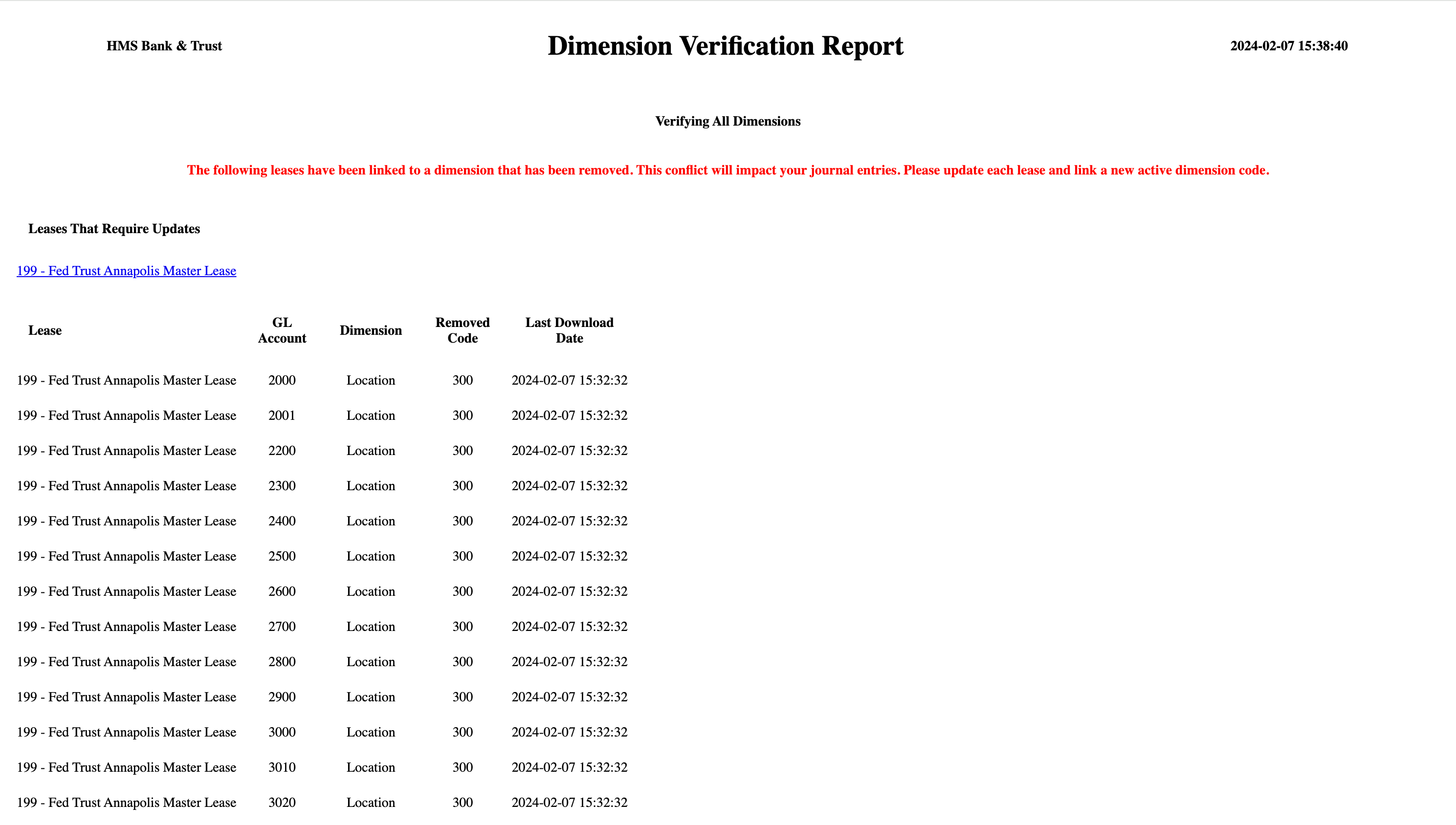Dimension Verification Report (For Sage Intacct Users) iLeasePro